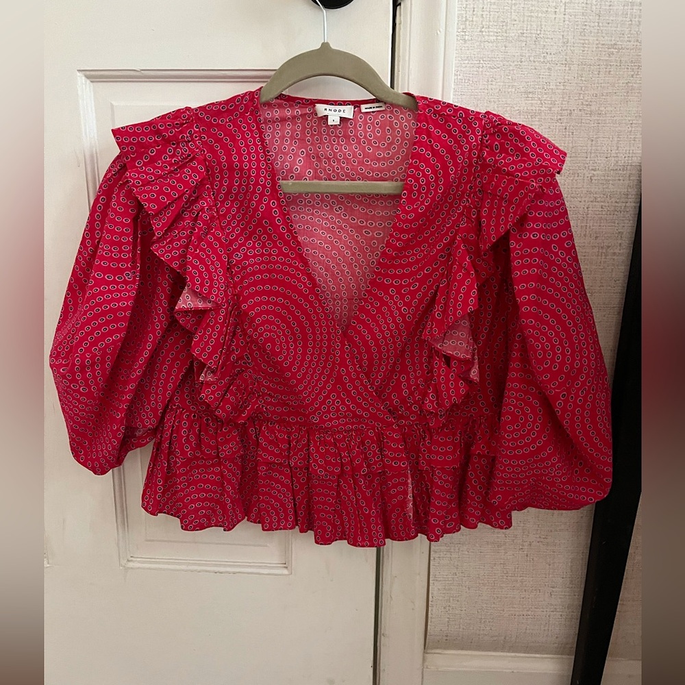 RHODE Blouse Elodie Printed Ruffle Crop Top - Picture 2 of 5